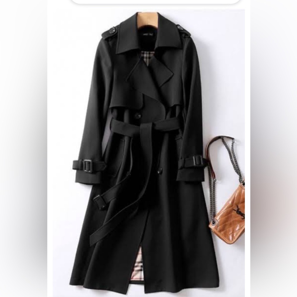 #161 CLOSEOUT SALE! FIRM 🌸New! Kensington Double Breasted Black Trench Coat - Picture 5 of 5